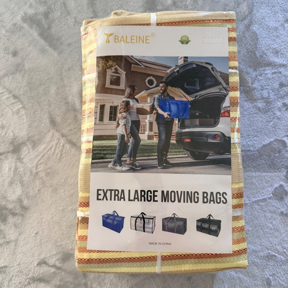 BALEINE 6 Pack Extra Large Moving Bags with Windows Color Stripe Heavy Duty Tote